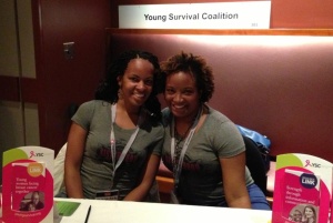 Vickie and Meredith at the Young Survival Coalition table at the 2013 Stupid Cancer Summit in Las Vegas.